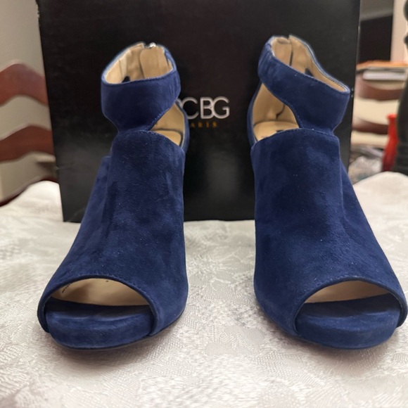BCBG Paris Shoes - Blue suede peep toe booties